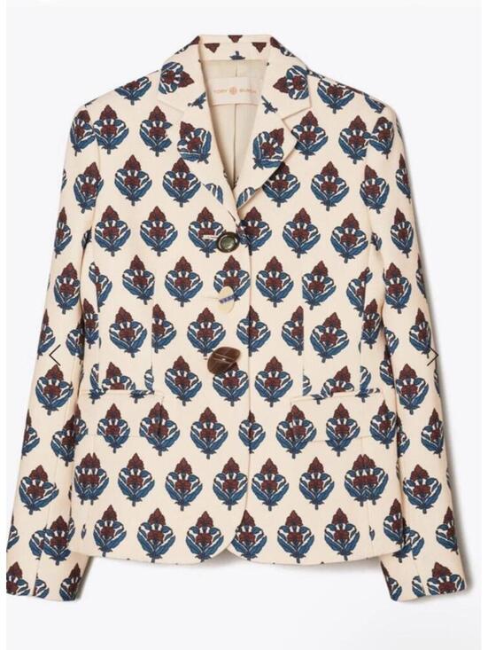 Tory Burch Jackets & Blazers - Tory Burch White & Multicolor Printed Twill Crepe Jacket